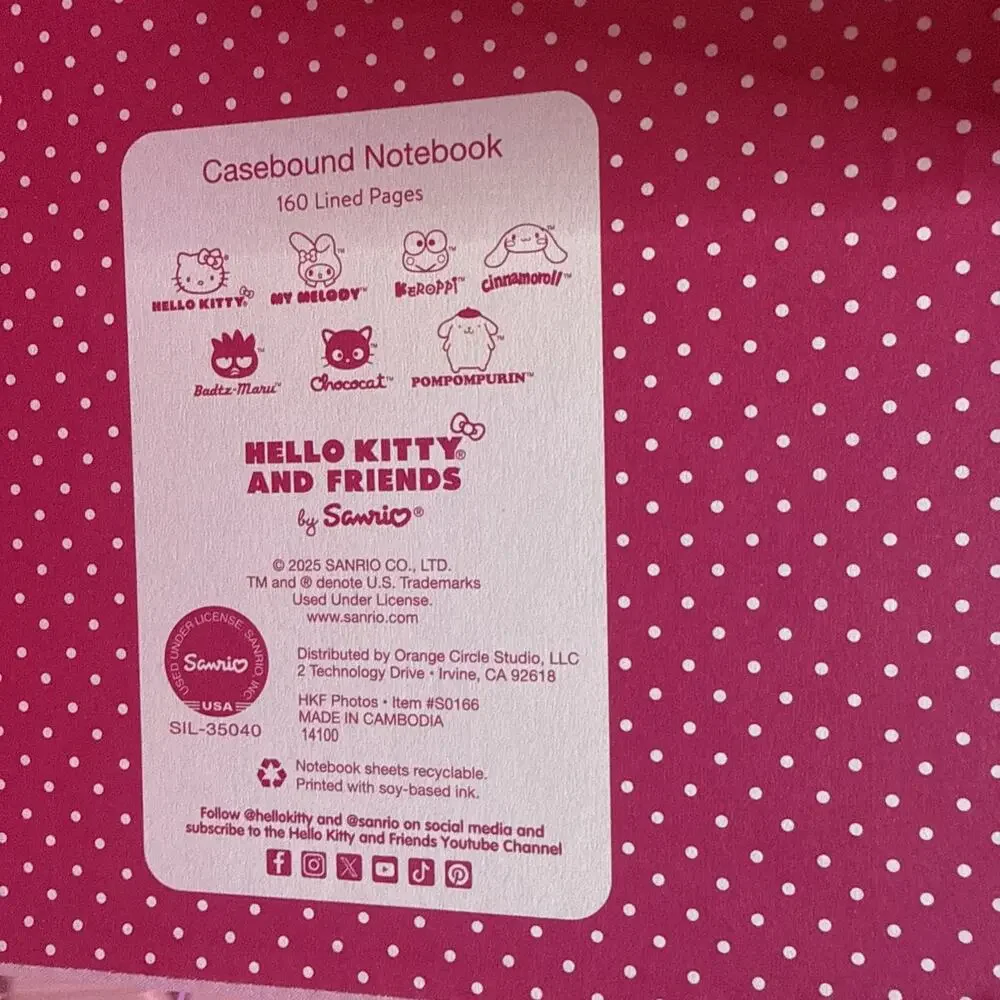Sanrio Hello Kitty & Friends Pink Lined Journal Diary Notebook 160 Pages 2025